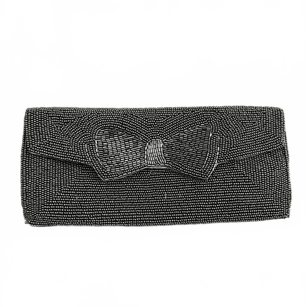 Handmade Japan Beaded‎ Clutch Black Bow Vintage Evening Bag Small